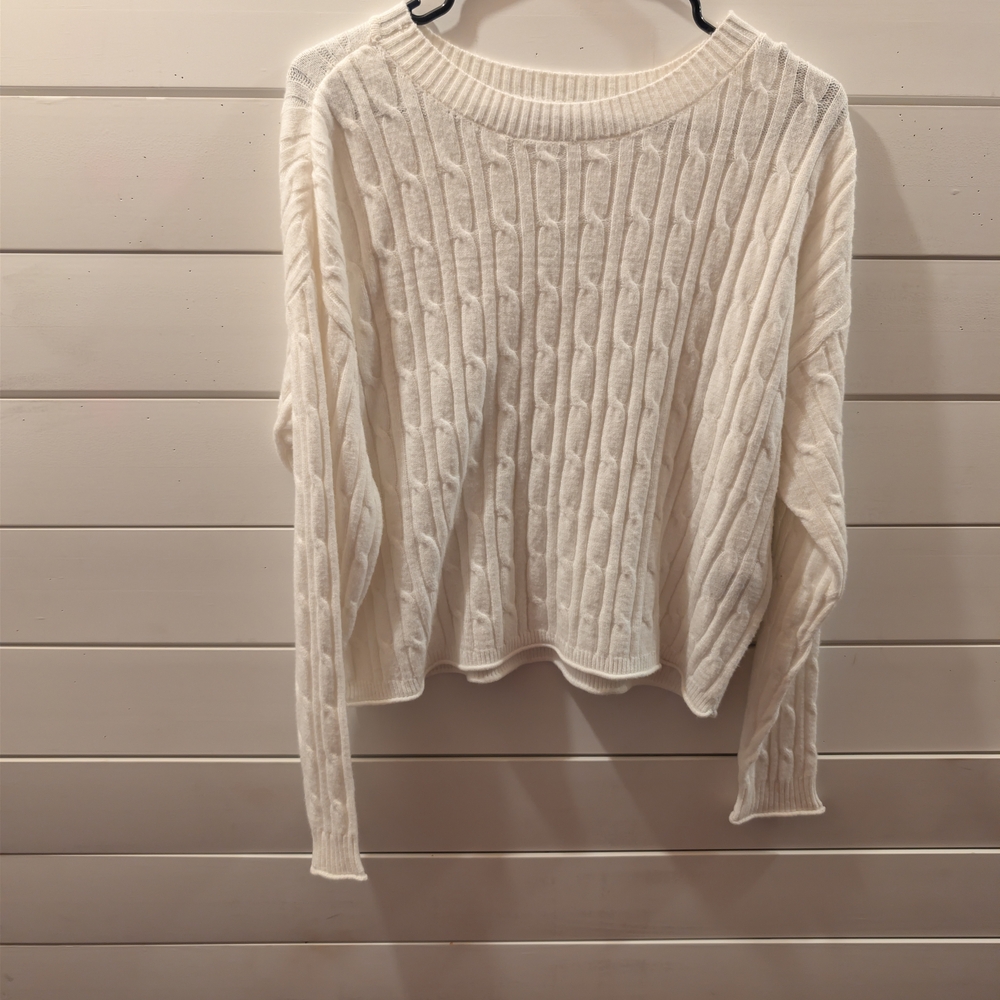 DKNY Women's White Cable Knit Sweater - Picture 3 of 5